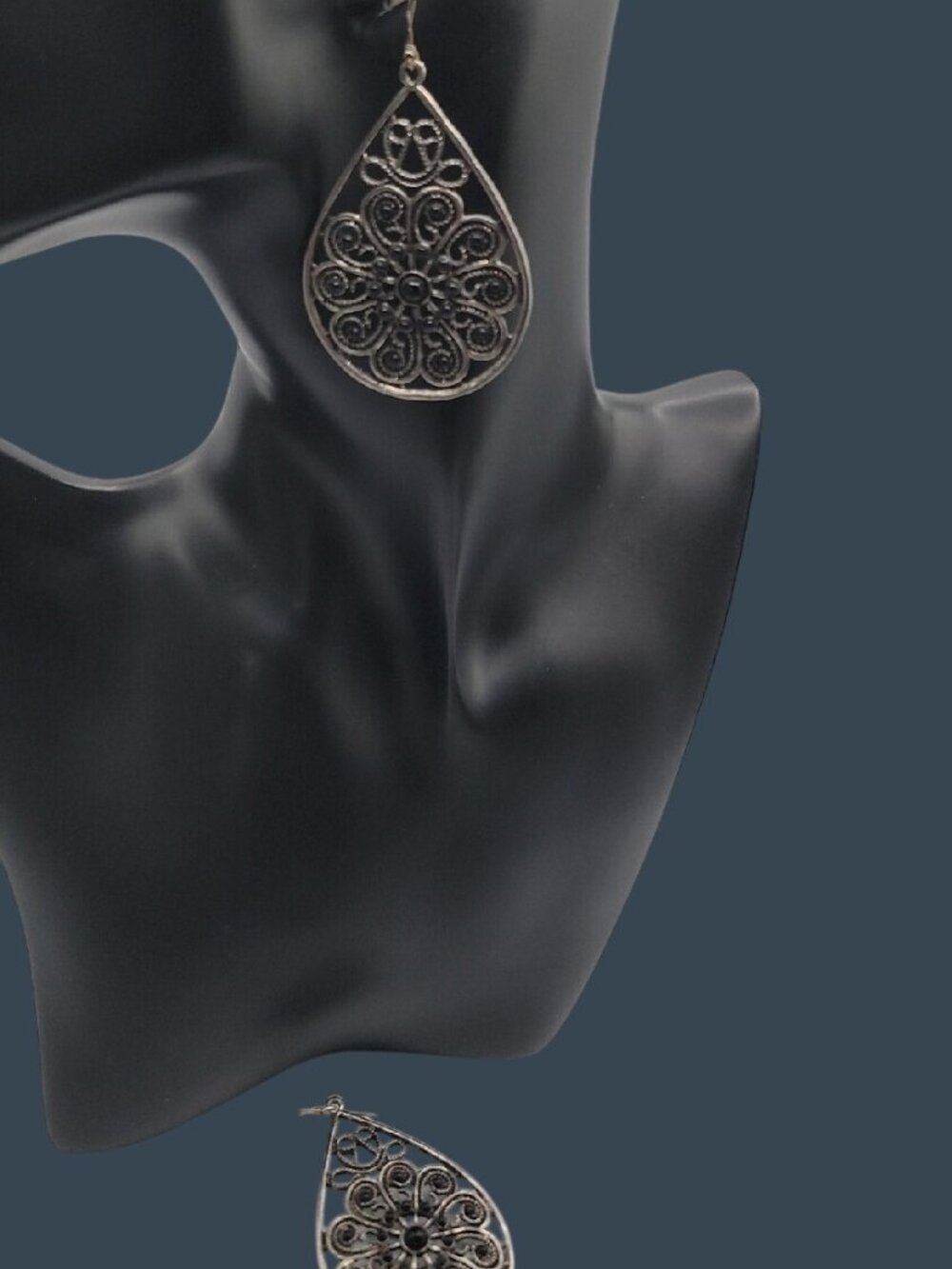 Large Sterling Silver Filigree Teardrop Dangle Earrings For Pierced Ears Vintage
